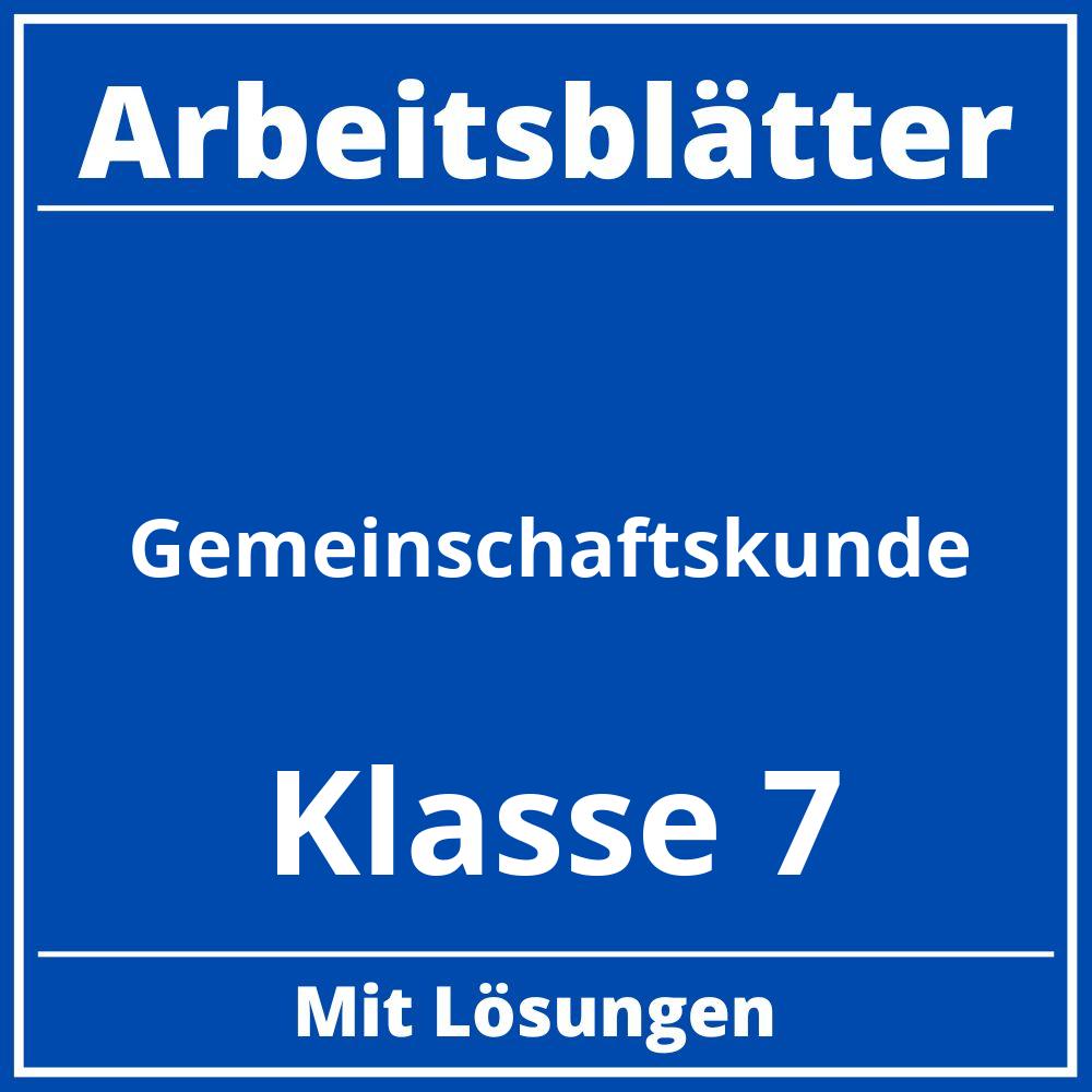 Arbeitsblätter Gemeinschaftskunde Klasse 7