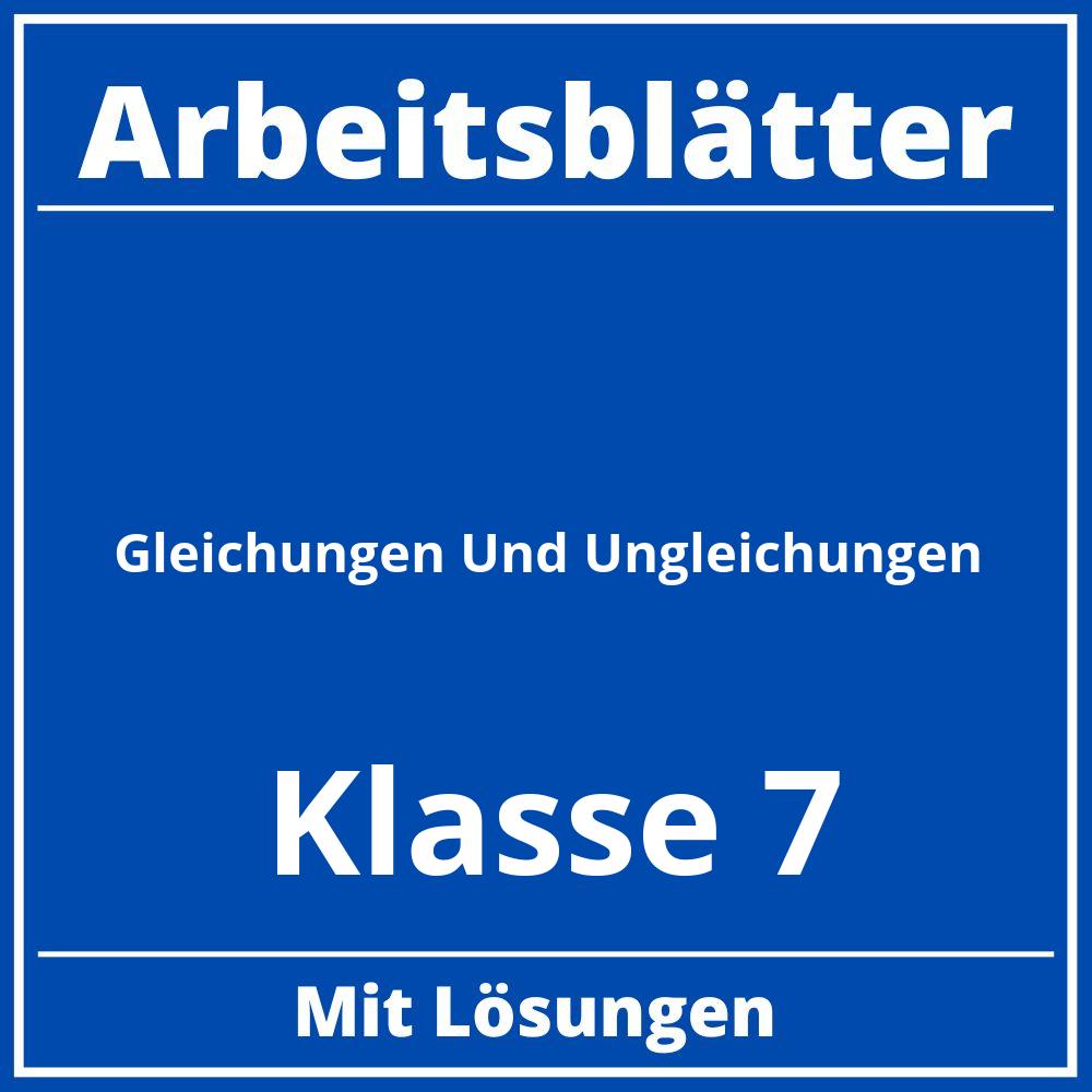 Gleichungen Und Ungleichungen Klasse 7 Arbeitsblätter