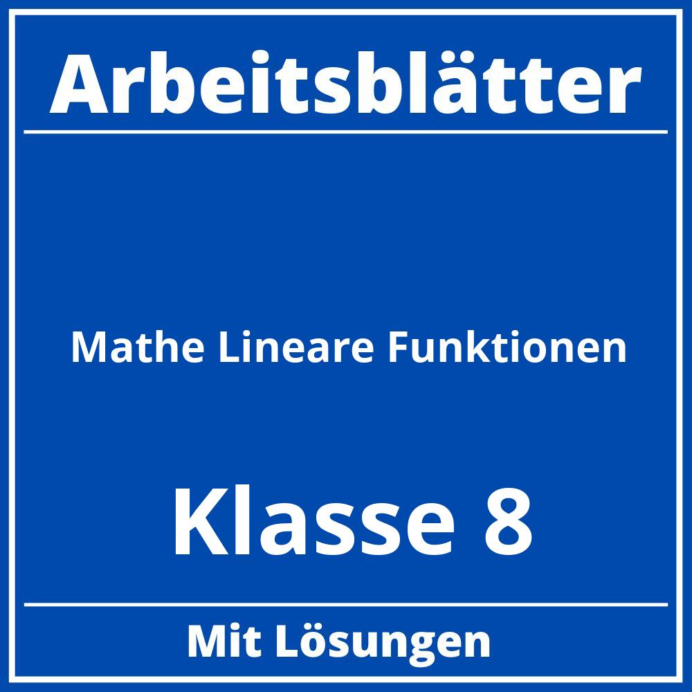 Arbeitsblätter Mathe Klasse 8 Lineare Funktionen