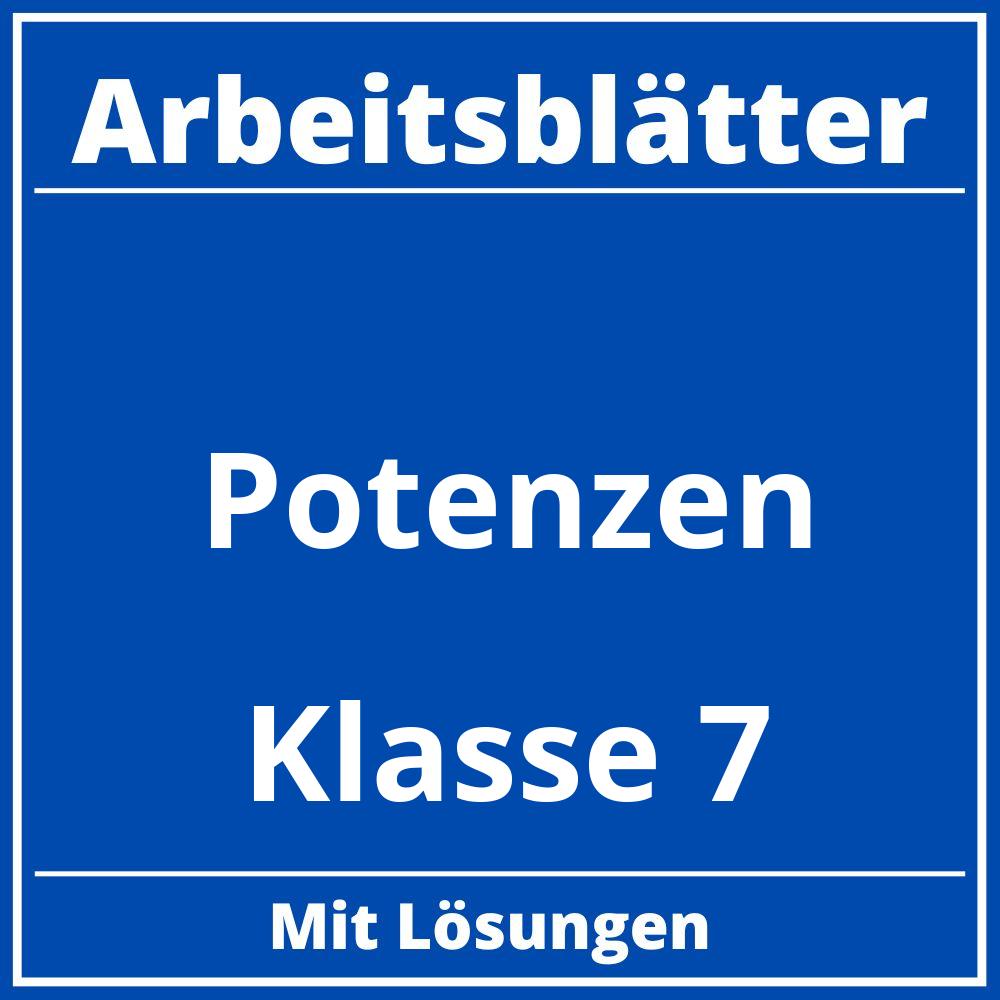 Potenzen Arbeitsblätter Klasse 7