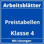 Preistabellen Klasse 4 Arbeitsblätter PDF