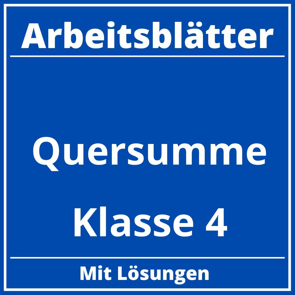 Arbeitsblätter Quersumme Klasse 4